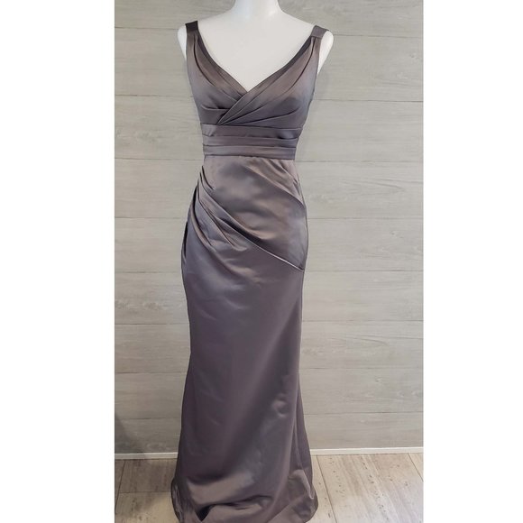 Bill Levkoff for David’s Bridal Dresses & Skirts - Bill Levkoff Fitted Deep V Long Silver Taupe Formal (2)